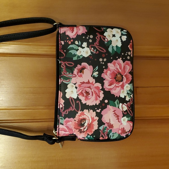 NWOT Juicy Small Floral Crossbody Purse With Bow Black & Pink - Picture 14 of 15
